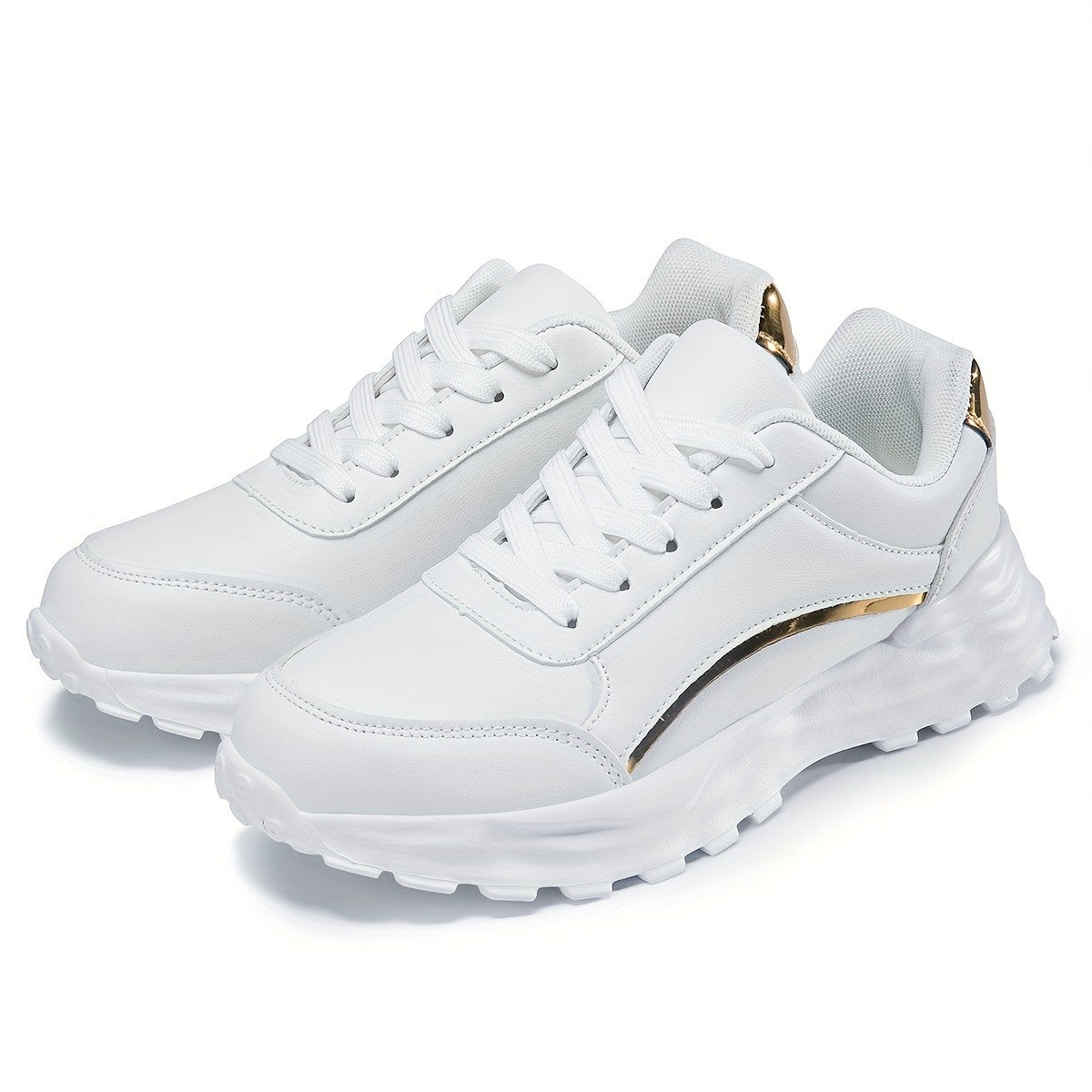 Women's Solid Color Casual Sneaker, Lace-up Lightweight Soft Sole Walking Shoes, Low-Top Comfortable Training Shoes