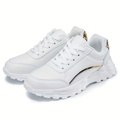 Women's Solid Color Casual Sneaker, Lace-up Lightweight Soft Sole Walking Shoes, Low-Top Comfortable Training Shoes