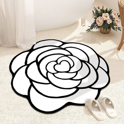 Round Camellia Crystal Velvet Floor Mat Living Room Bathroom Door Absorbent Quick-Drying Floor Rugs Household Non-slip Carpet