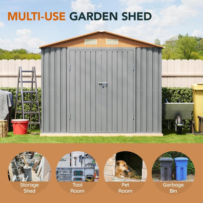 8x6FT Metal Shed & Outdoor Storage Shed, Steel Tool Multi-Used Shed with Vents,Lockable Doors,Window,Compact Tool Shed