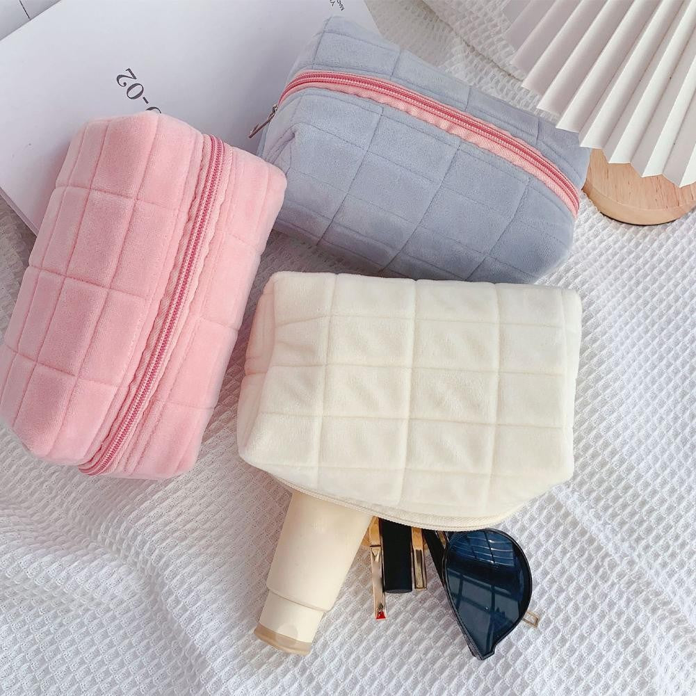 Makeup Organizer -  High Capacity Multi-Pockets Velvet Checkered Stress-Relief Cosmetic Bag Travel Toiletry Case for woman