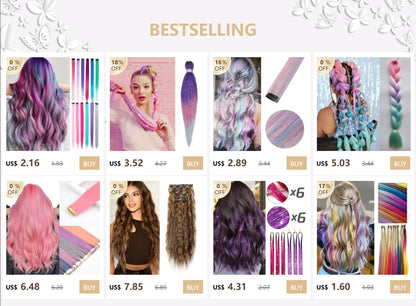 Clip in Hair Extensions Colored Party Highlights 22 inches 6pcs/pack Multi-colors Straight Hair Synthetic Hairpieces Royal Blue