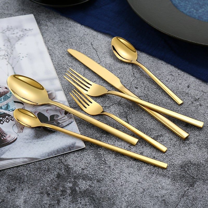 Conjunto de Talheres Ocidentais Pretos para Jantar 6 Peças Conjunto de Talheres de Aço Inoxidável Faca Garfo Colher de Chá de Gelo Conjunto Clássico de Talheres para Festa