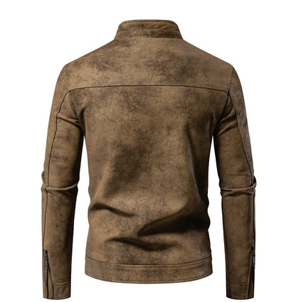 Spring Autumn Retro Leather Jackets Casual Men's Wear Tie Dyed Washed Matte Process Casual Outerwear Fashion Motorcycle Leather