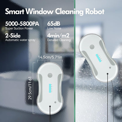 Robô de limpeza, robô limpador de janelas inteligente de 5800Pa com pulverizador de água duplo de 80ml, com planejamento de percurso e detecção de bordas para uso interno