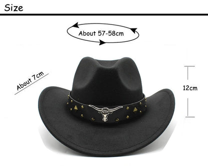 New Women's Men's Wool Western Cowboy Hat For Gentleman Lady Winter Autumn Jazz Cowgirl Cloche Sombrero Caps 2 Big Size