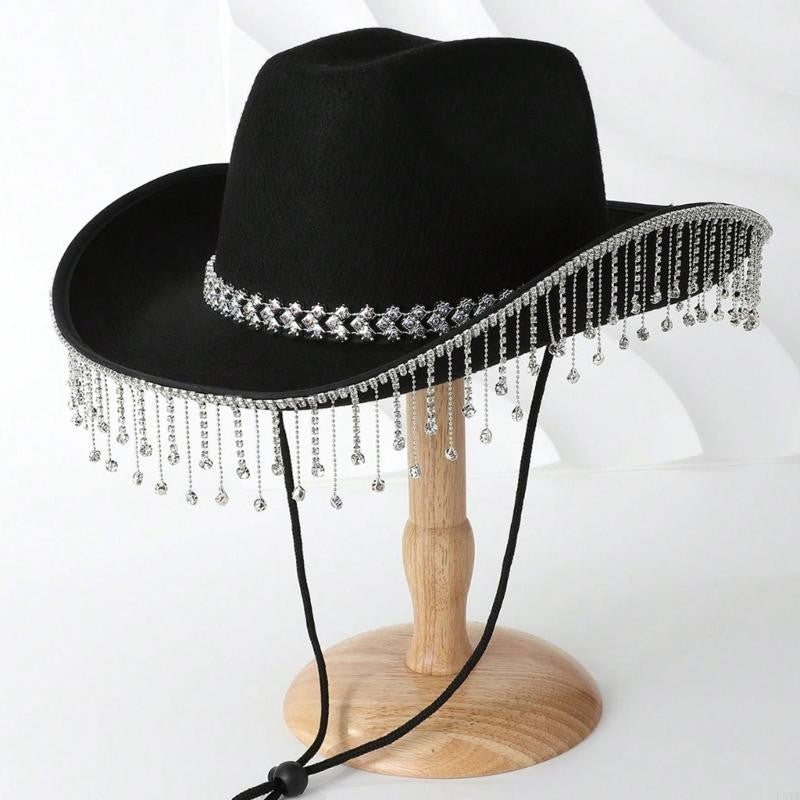 L5YA Soft Sweet Unisex Hat British Stylish Hat Rhinestones Fashionable Western Hat for Parties and Weddings