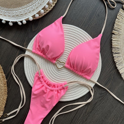 Para Praia 6 Colors Solid Brazilian Bikini Micro Swimwear T-back Swimsuit Women Sexy Biquini 2025 Thong Bikini Set Bathing Suit