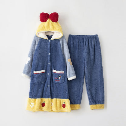 Branca de Neve Princesa Coral Veludo Camisola Feminina Pijama Fofo Desenho Animado Com Capuz Engrossado Outono Inverno Roupão de Banho Roupa de Casa