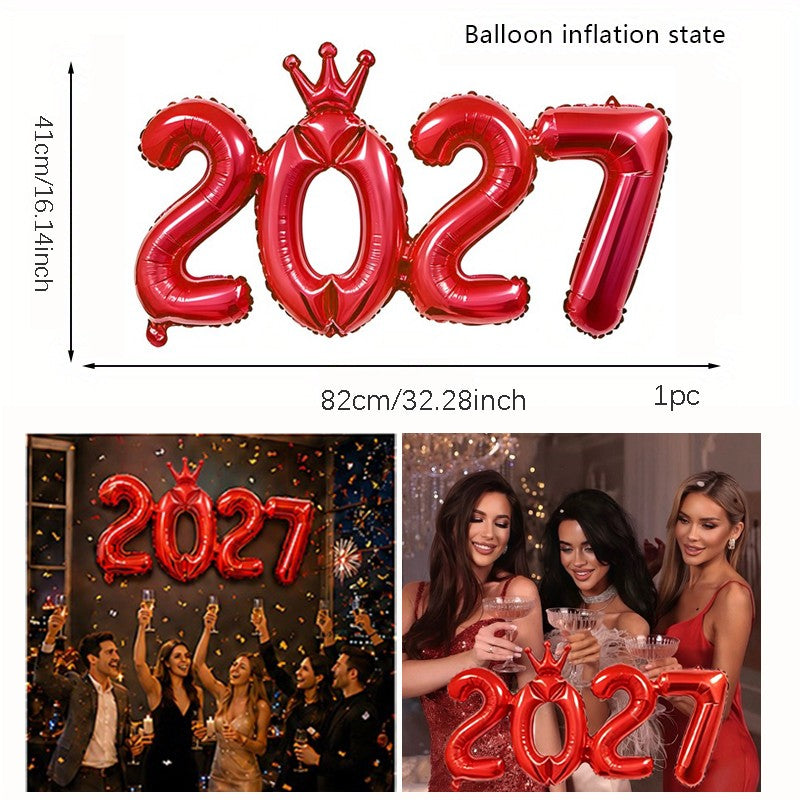 2027 Gold Crown Foil Number Balloons for 2027 New Year Christmas Eve Festival Party Supplies Graduation Decorations