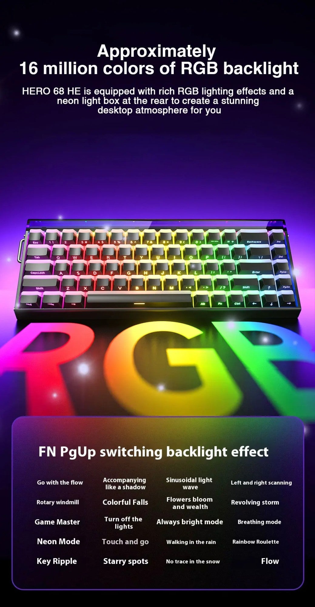 Teclado Mecânico para Jogos RGB com Switches Magnéticos AULA HERO 68HE Teclado para eSports com Acionamento Rápido e Retorno de 8K com Fio Personalizado