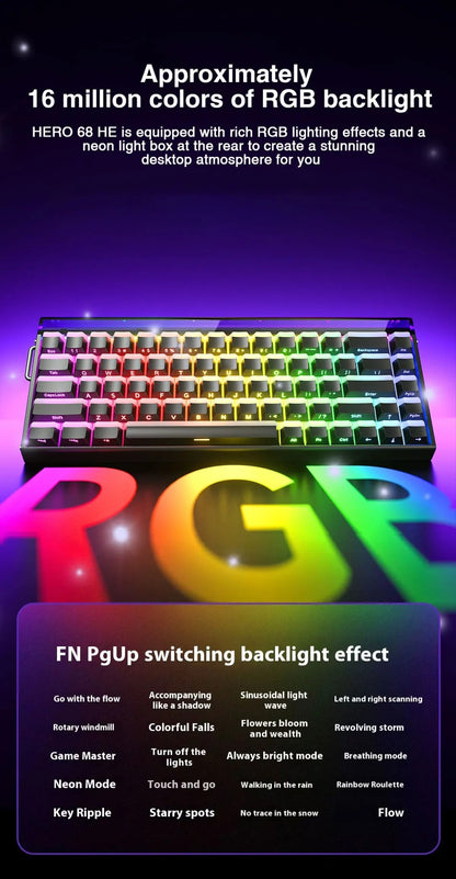 Teclado Mecânico para Jogos RGB com Switches Magnéticos AULA HERO 68HE Teclado para eSports com Acionamento Rápido e Retorno de 8K com Fio Personalizado