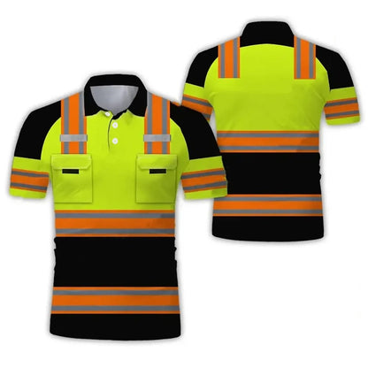 Construction Site Project Quick Dry Men's Polo Shirt Stripe 3D Printing Short Sleeve  Breathable Loose Work Clothes Wholesale