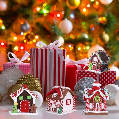 5pcs House Ornaments Holiday Christmas Tree Ornament Set Gingerbread Christmas Decor with Rope Gingerbread House Decor