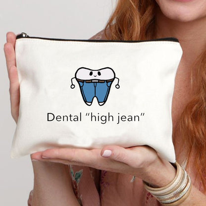 2024 Cute Teeth Cartoon White Zipper Makeup Bag Dental Clinic Storage Bag Women's Single Party Minimalist Decorative Handbag