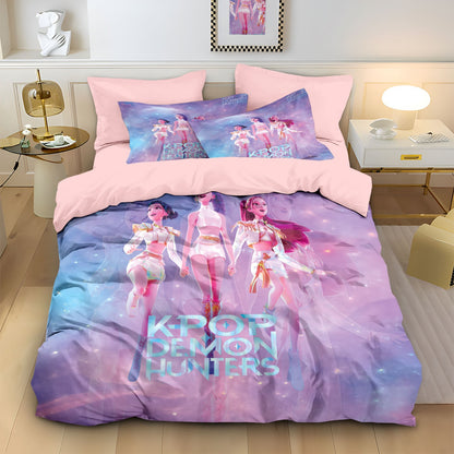 K-Pop Bedding Set Demon Hunters Themed pink or Black other side Print Polyester Student Dormitory  Duvet Cover Boys Girls Gift