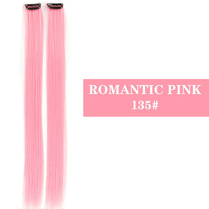 Extensões de Cabelo Sintéticas Coloridas de 2 Peças 50cm, Longas Lisas Rosa/Azul/Roxo para Halloween/Natal