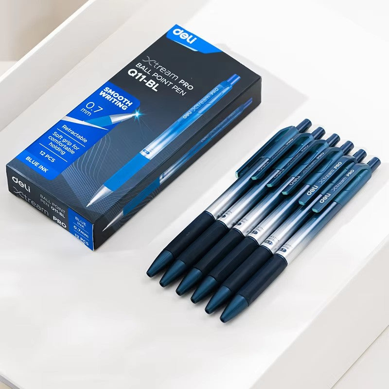 DELI Smooth Writing Ballpoint Pens 0.7mm Black and Blue Ink Pens 12PCS Pack of Retractable Ballpoint Pens for Office School Home