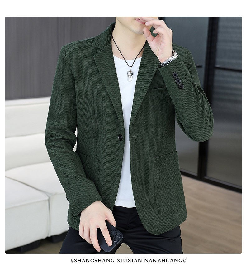 Blazer's New Men's Fashion Outdoor Travel Camping Youth Wedding Hosting Campus Slimming Casual Solid Color Korean Version Blazer