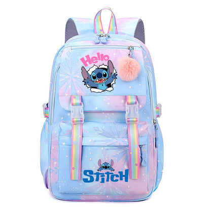 Mochila Stitch de Grande Capacidade, Mochila Casual Fofa de Nylon, Mochila Escolar de Desenho Animado, Mochila Casual para Viagem e Deslocamento para Meninas