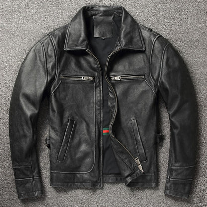 2025 Retro Style 100% Top Layer Cowhide Oversized Leather Jacket Color is made of Old Motorcycle Riding Clothes.