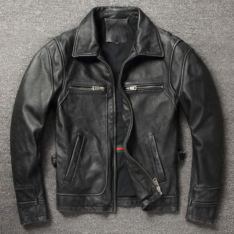 2025 Retro Style 100% Top Layer Cowhide Oversized Leather Jacket Color is made of Old Motorcycle Riding Clothes.