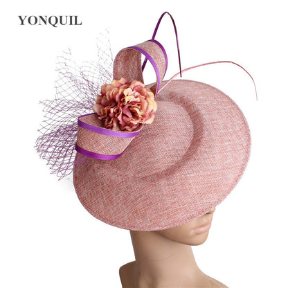 Novo Design Amarelo Com Cabelo Roxo Fascinator Chapéu Tiara Nupcial Casamento Festa Adereço de Cabelo Malha Senhoras Ocasião Acessórios de Cabelo