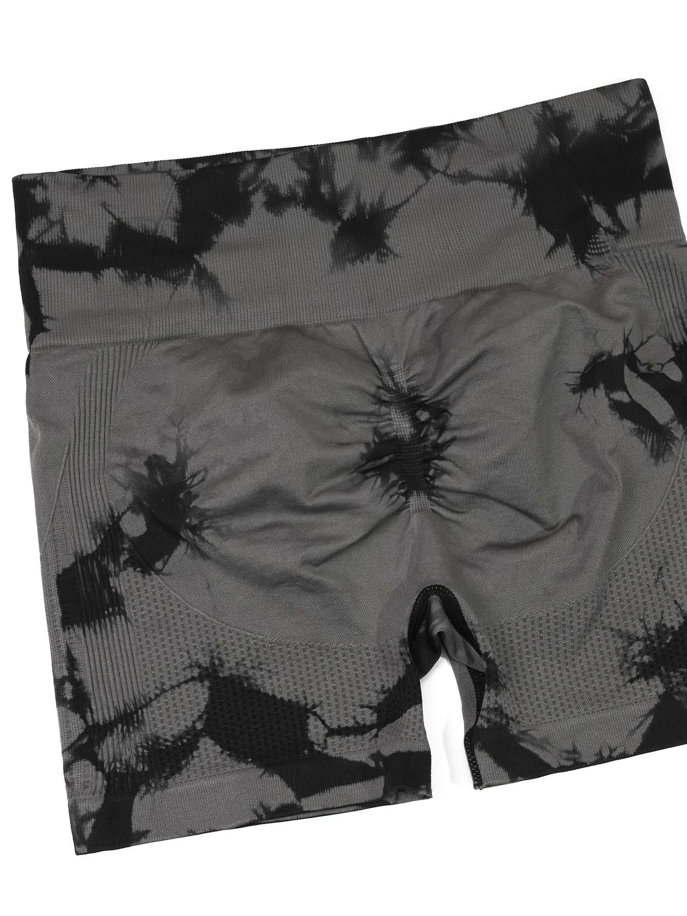 2pcs Women's High-Waist Tie-Dye Yoga Shorts - Seamless, Booty Lifting, Stretchy Nylon & Spandex Blend, Red & Grey
