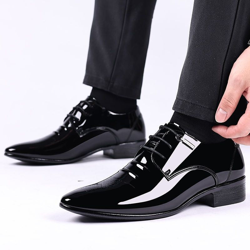 Sapatos Sociais Masculinos de Amarrar em Couro Envernizado Preto Bico Fino Estilo 2025 Preço Baixo Luxo Designer Escritório Terno 39 Masculino