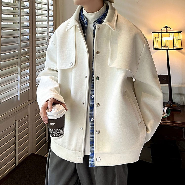 Winter Short Woolen Coat Men Warm Retro Thickened Woolen Jacket Men Streetwear Korean Loose Woolen Coat Mens Oversized Overcoat