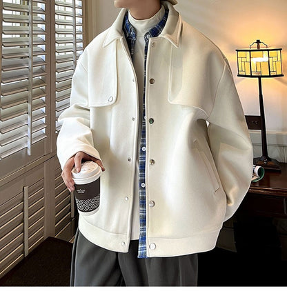 Winter Short Woolen Coat Men Warm Retro Thickened Woolen Jacket Men Streetwear Korean Loose Woolen Coat Mens Oversized Overcoat