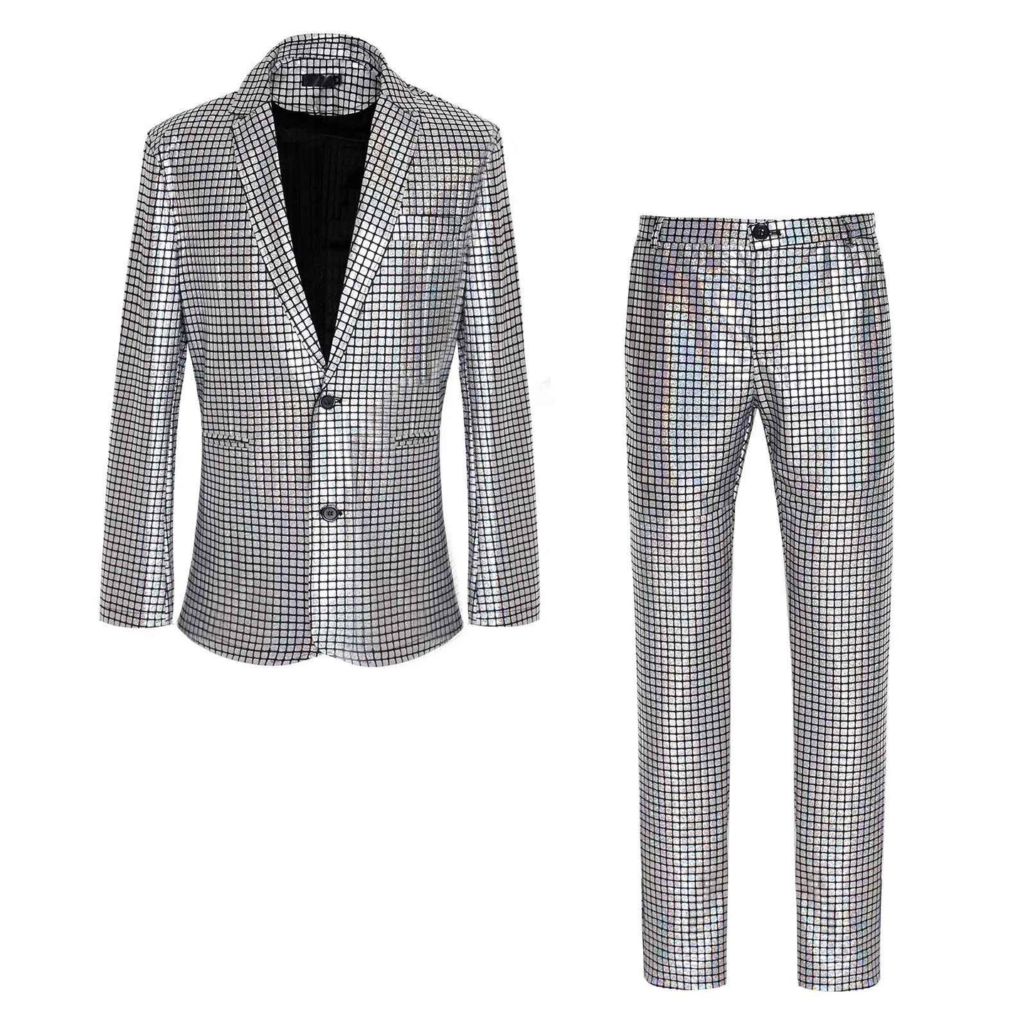 Men's New Cool Performance Set, Sequin Gold Stamping Business Casual Two-piece, One-row Two-button Slim-fit Blazer + Trousers