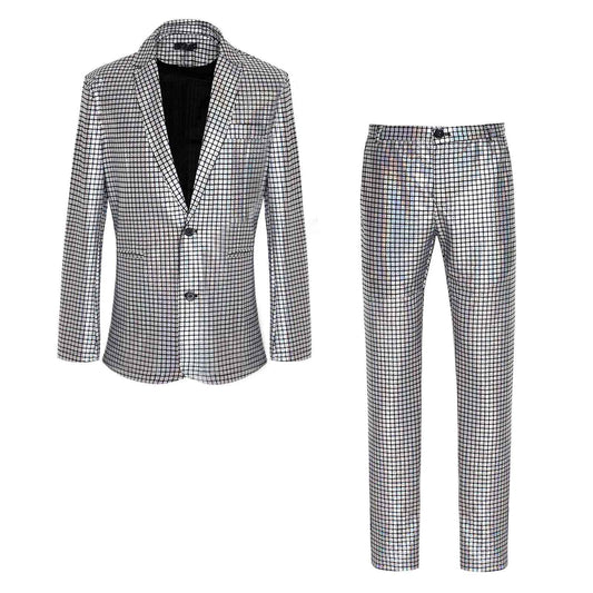 Men's New Cool Performance Set, Sequin Gold Stamping Business Casual Two-piece, One-row Two-button Slim-fit Blazer + Trousers