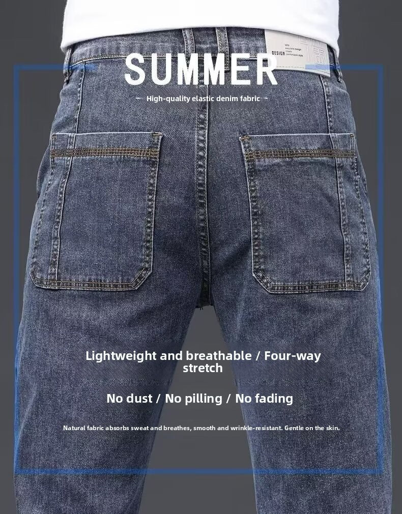 Men's Slim Fit Straight Leg Denim Jeans Flame Retardant Stretch Autumn Thin Faionable Long Pants Casual Wear Youth Sle