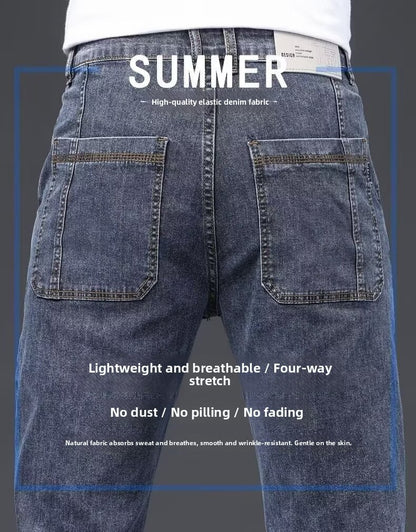 Men's Slim Fit Straight Leg Denim Jeans Flame Retardant Stretch Autumn Thin Faionable Long Pants Casual Wear Youth Sle