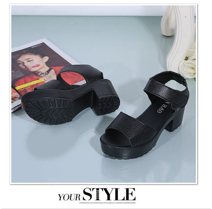 Summer New White High-heeled Women's Sandals Women's Chunky Heel Wedge Platform Sandals Fish Mouth Shoes Roman Sandals for Women