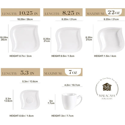 Conjuntos de Louça de 30 Peças, Pratos e Tigelas Brancos Marfim para 6 Pessoas, Conjunto de Louça de Porcelana com Jogo de Pratos Rasos, Kit de Xícaras e Pires, Cozinh