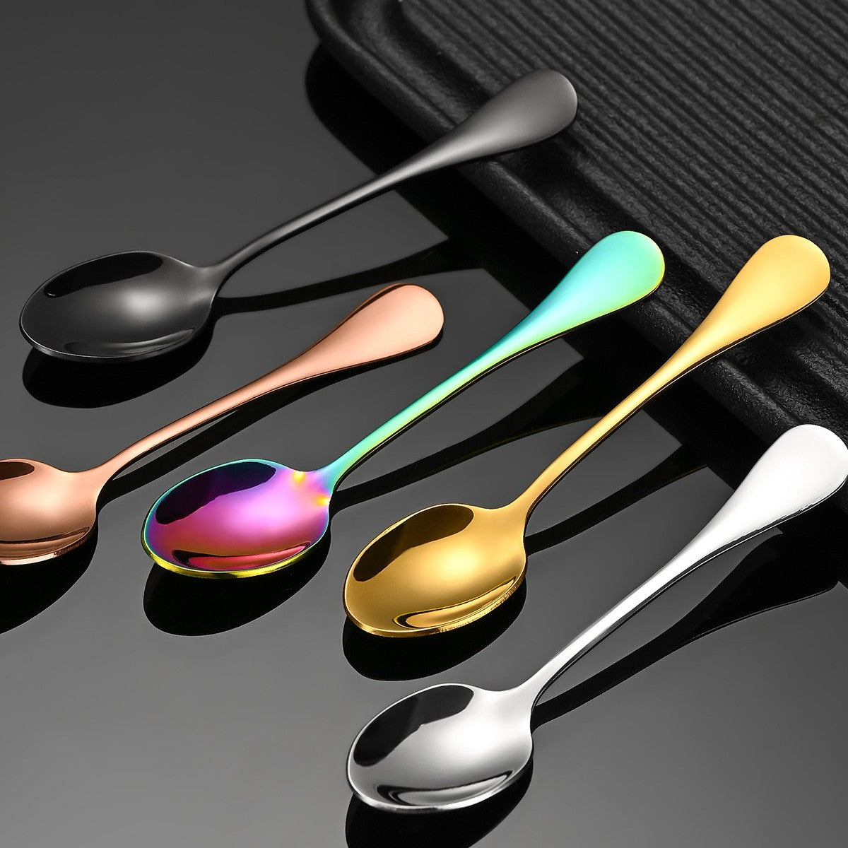 6Pcs Stainless Steel Coffee Spoon For Dessert Ice Cream Stirring Tea Small Spoons Kitchen Accessories Mini Gold Spoon Set