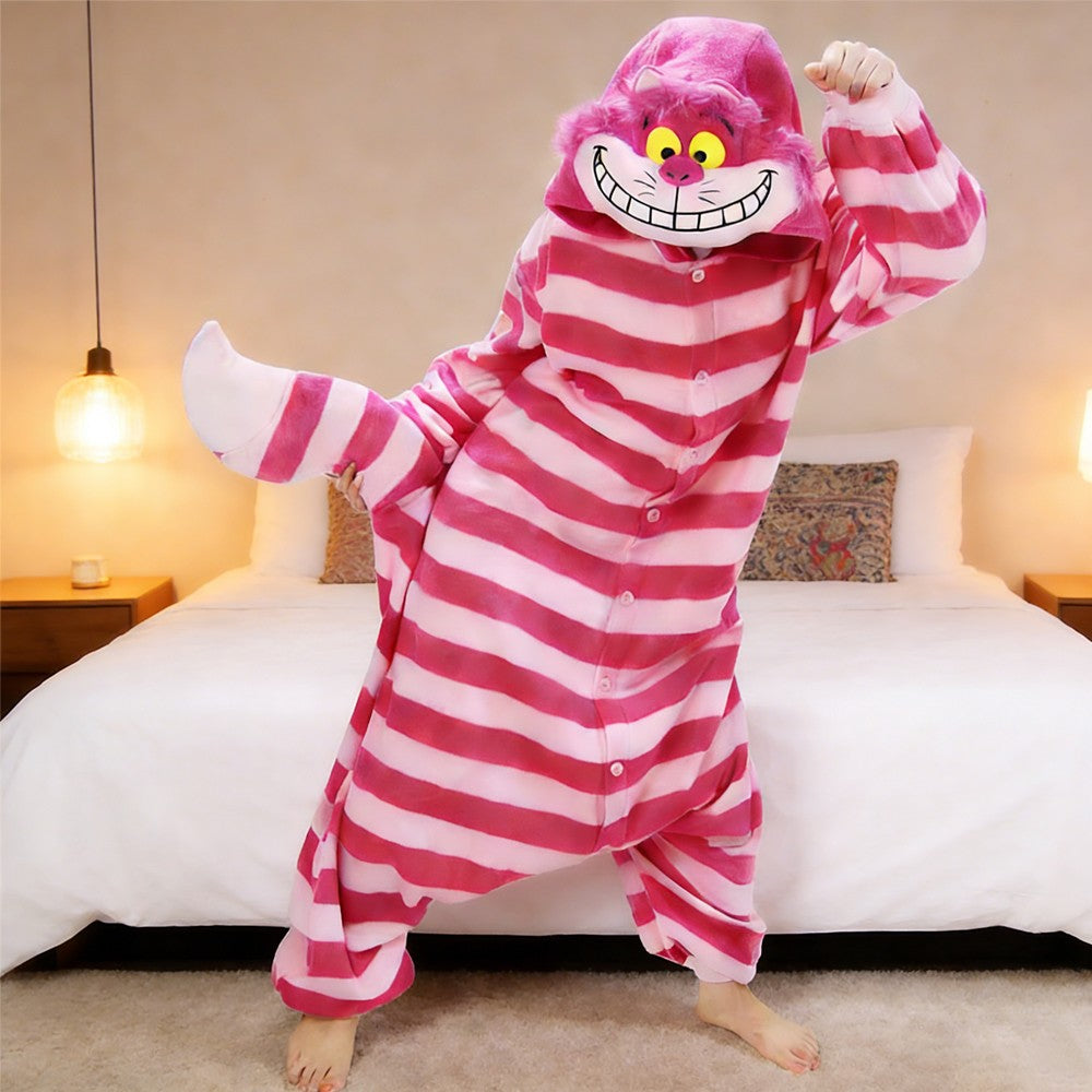 Cheshire Cat Onesie Pajamas Cosplay Costume for Adults Family Animal Outfit Stage Performance Anime Convention Party Halloween