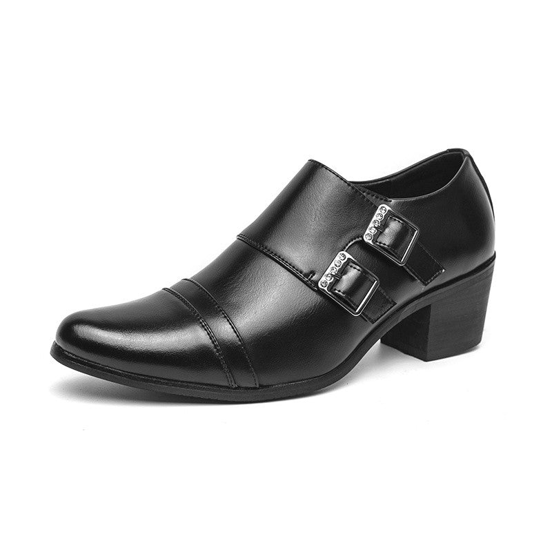 Fashion Buckle Leather Shoes For Men Big Size 46 Pointed Dress Shoes Man Quality Bussiness High Heels Shoes Man chaussure hommes