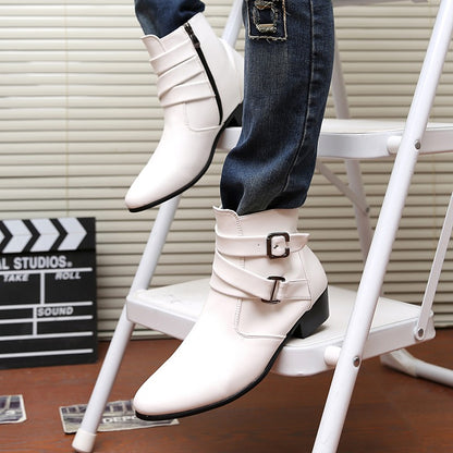 Hot Sale Luxury Chelsea Boots Men Pointed -toe Mens White Boots Black British Style High-heel Men Dress Boots Design Ankle Boot