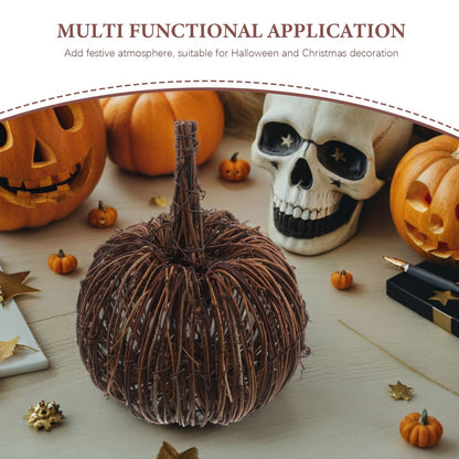 15CM Rattan Woven Pumpkin Halloween Fall Rattan Pumpkin Thanksgiving Table Centerpiece For Halloween And Seasonal Celebration
