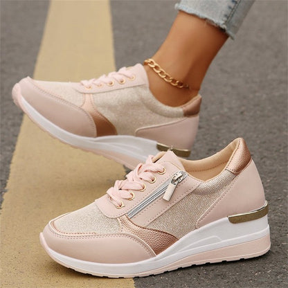 Fashion Thick Bottom Silver Sneakers Women 2025 Spring Wedge Heel Vulcanized Shoes Woman Comfortable Lace Up Sport Sneaker Mujer