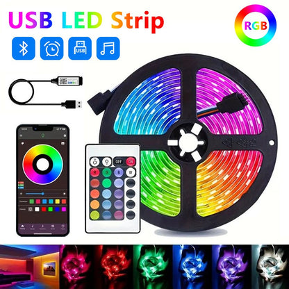 Motorcycle LED Strip Lights 5050 RGB Bluetooth APP Remote Control USB Christmas Decorative Lights for Motorcycle Room Decor