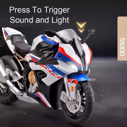 1:12 RRS1000 S1000RR Modelo de Brinquedo Motos de Liga Fundida Motocicletas Amortecimento Roda Dianteira Direcionável Pneus de Borracha Presente para Meninos