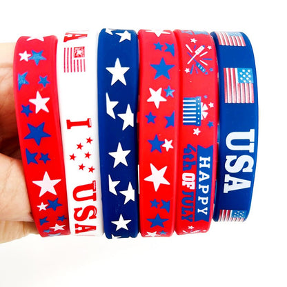 12Pcs Independence Day Theme Bracelet I Love USA Silicone Wristbands for 4th of July American National Day Birthday Party Favors