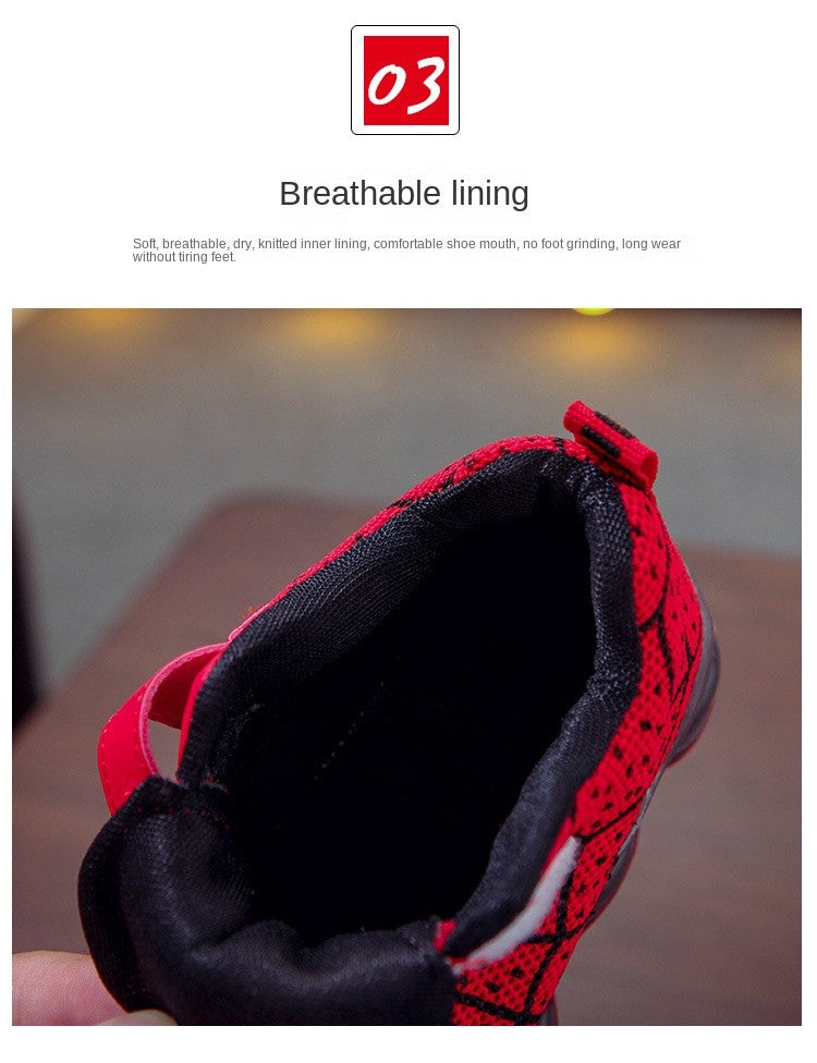 Disney Children's Sneakers Spiderman Boys Casual Shoes Spring Summer New Mesh Breathable Student Shoes Kids Anti-slip Casual Sho