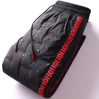 Men's Outdoor Casual down Trousers Windproof Waterproof Winter Warm Cotton Pants Dstring Waist Long Polyester Fiber