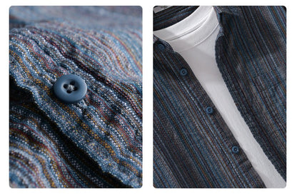 6158 Spring Fashion Japan Style Vintage Stripe Simple Cargo Shirt for Men Good Quality Cotton Long Sleeve Slim Fit Casual Blouse