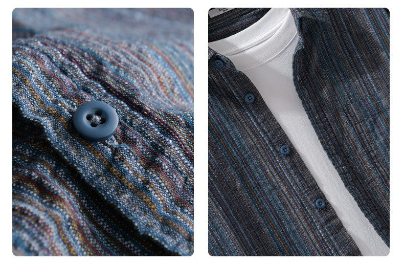 6158 Spring Fashion Japan Style Vintage Stripe Simple Cargo Shirt for Men Good Quality Cotton Long Sleeve Slim Fit Casual Blouse